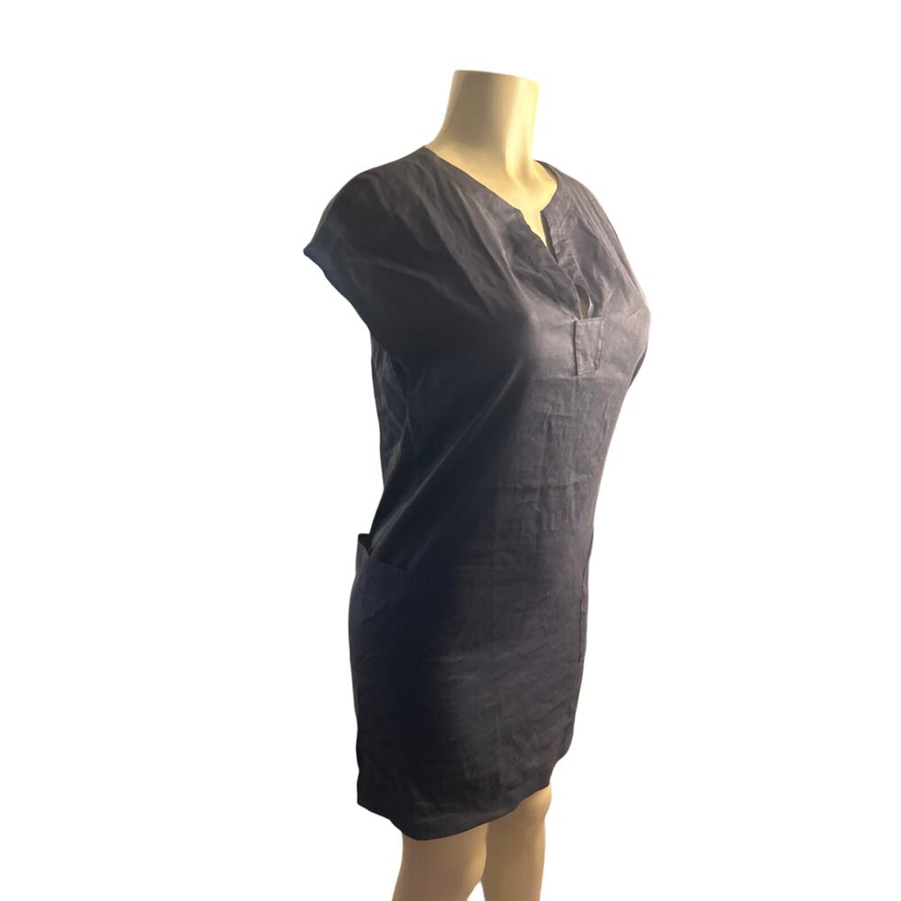 Women P S Theory Saturnina Crunch Wash Linen-Blend Black Dress Pocket Shift